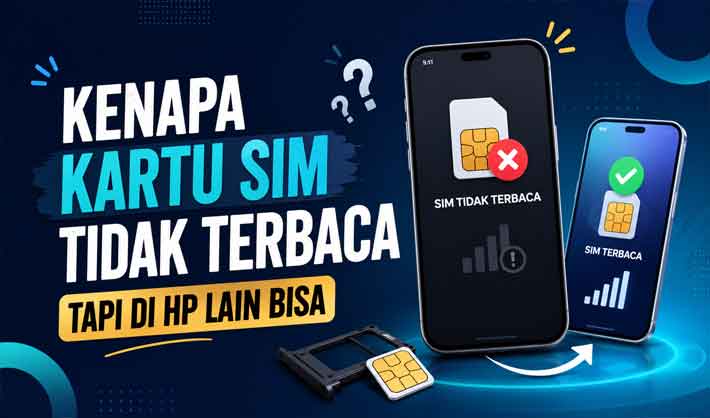 Kenapa kartu SIM tidak terbaca tapi di HP lain bisa ilustrasi smartphone modern dengan error SIM card dan solusi jaringan